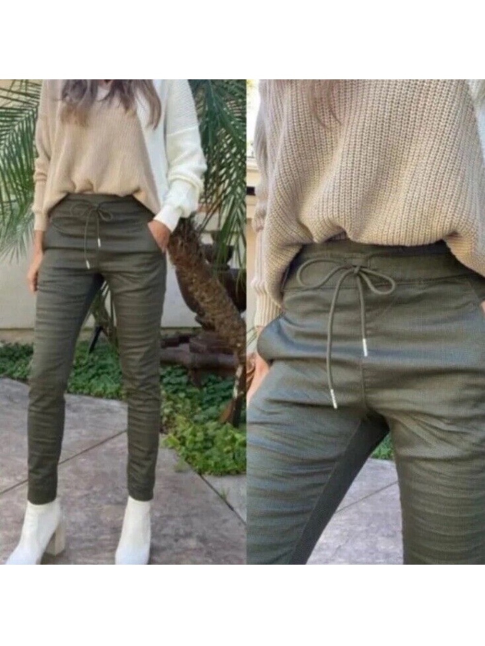 Bevy Flog Women’s Elastic Drawstring Waist Shely Pants In Olive Green